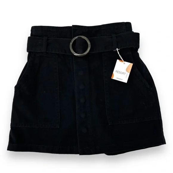 NEW Forever 21 Black Denim Snap Button Down Mini Skirt Resort Collection Small - Picture 1 of 5